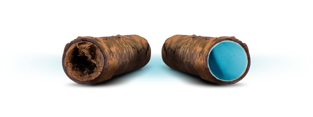 Before and after pipes repaired with NuDrain from NuFlow