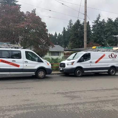 Clark County Plumbing service vans parked in a Mt Vista neighborhood