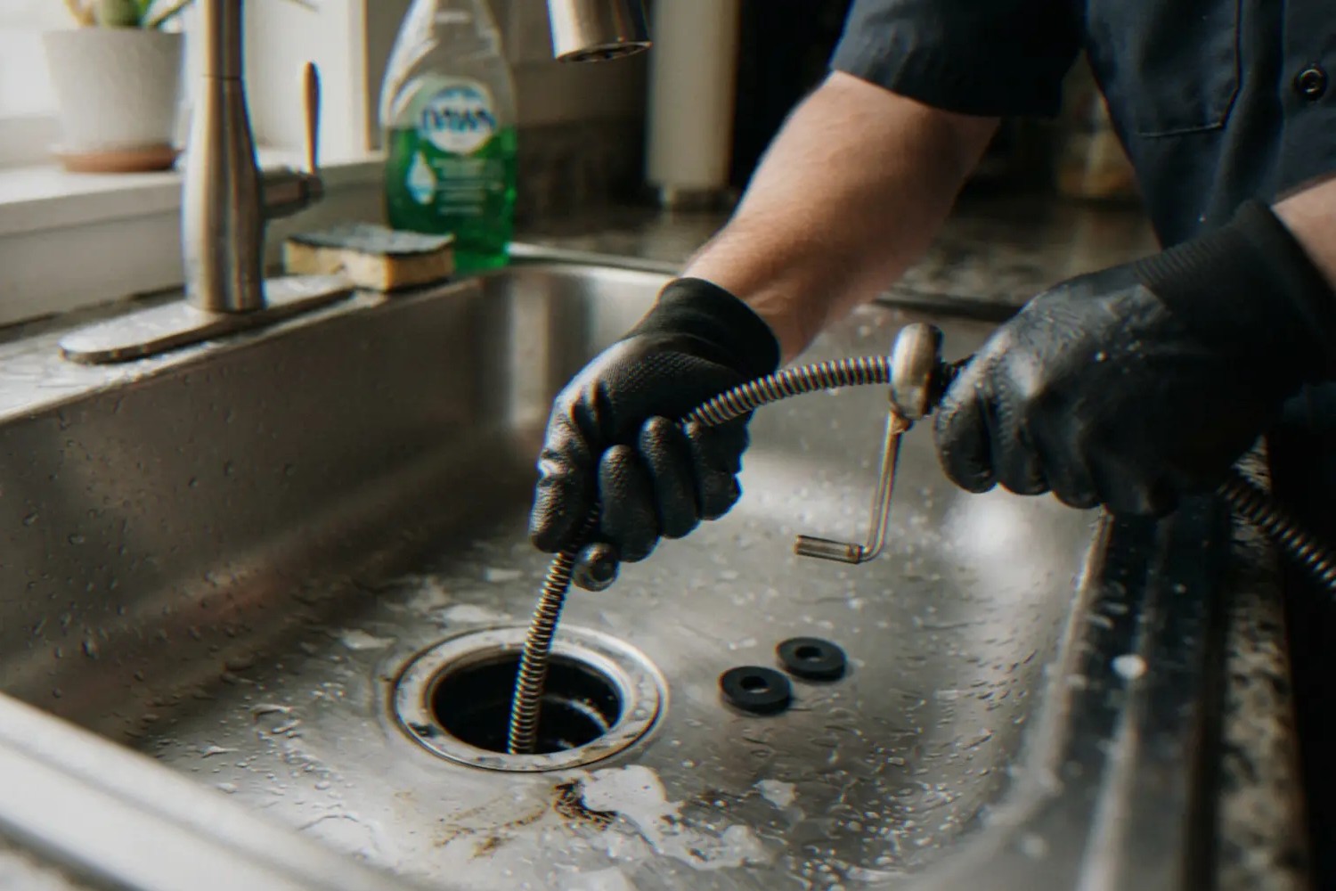 Clark County Plumbing & Drain technician snaking a kitchen drain